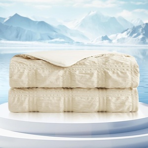 image:imageCozy Bliss Cooling Comforter Seersucker Plaid Queen Size QMax 045 Lightweight Cooling Blanket Breathable Silk Smooth Summer Bedding Quilt for Hot Sleepers Night Sweats Dark GrayKhaki