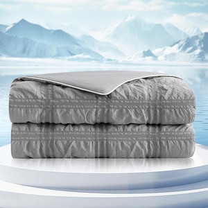 image:imageCozy Bliss Cooling Comforter Seersucker Plaid Queen Size QMax 045 Lightweight Cooling Blanket Breathable Silk Smooth Summer Bedding Quilt for Hot Sleepers Night Sweats Dark GrayGrey