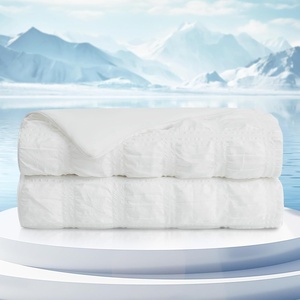 image:imageCozy Bliss Cooling Comforter Seersucker Plaid Queen Size QMax 045 Lightweight Cooling Blanket Breathable Silk Smooth Summer Bedding Quilt for Hot Sleepers Night Sweats Dark GrayWhite