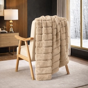image:imageCozy Bliss Deluxe Striped Rabbit Faux Fur Throw Blanket Soft Fluffy Warm Plush Blanket for Winter Modern Homr Decor Tiedye Grey 60x80Khaki