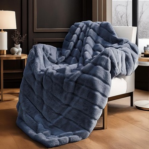 image:imageCozy Bliss Deluxe Striped Rabbit Faux Fur Throw Blanket Soft Fluffy Warm Plush Blanket for Winter Modern Homr Decor Tiedye Grey 60x80Stripe  Blue