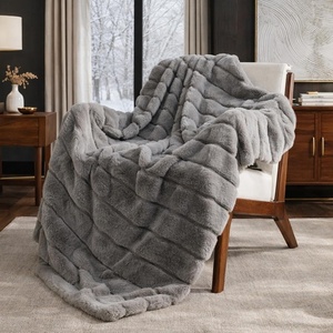 image:imageCozy Bliss Deluxe Striped Rabbit Faux Fur Throw Blanket Soft Fluffy Warm Plush Blanket for Winter Modern Homr Decor Tiedye Grey 60x80Stripe  Grey