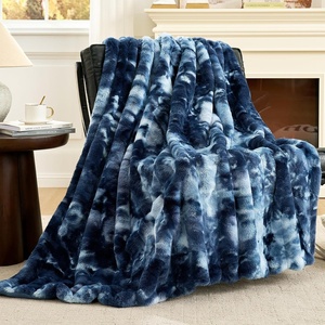 image:imageCozy Bliss Deluxe Striped Rabbit Faux Fur Throw Blanket Soft Fluffy Warm Plush Blanket for Winter Modern Homr Decor Tiedye Grey 60x80Tiedye Blue