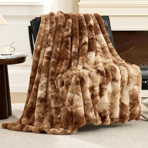 image:imageCozy Bliss Deluxe Striped Rabbit Faux Fur Throw Blanket Soft Fluffy Warm Plush Blanket for Winter Modern Homr Decor Tiedye Grey 60x80Tiedye Brown