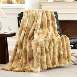 image:imageCozy Bliss Deluxe Striped Rabbit Faux Fur Throw Blanket Soft Fluffy Warm Plush Blanket for Winter Modern Homr Decor Tiedye Grey 60x80Tiedye Khaki
