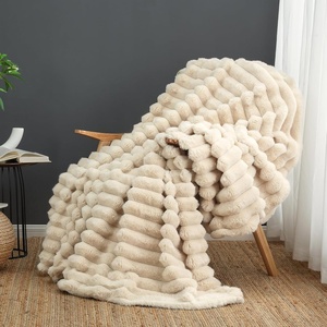 image:imageCozy Bliss Faux Fur Throw Blanket for Couch Cozy Warm Plush Striped Blanket for Sofa Bedroom Living Room 50  60 Inches Tiedye GreyBeige
