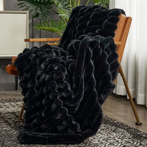 image:imageCozy Bliss Faux Fur Throw Blanket for Couch Cozy Warm Plush Striped Blanket for Sofa Bedroom Living Room 50  60 Inches Tiedye GreyBlack