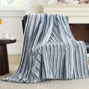 image:imageCozy Bliss Faux Fur Throw Blanket for Couch Cozy Warm Plush Striped Blanket for Sofa Bedroom Living Room 50  60 Inches Tiedye GreyBlue Stripe