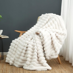 image:imageCozy Bliss Faux Fur Throw Blanket for Couch Cozy Warm Plush Striped Blanket for Sofa Bedroom Living Room 50  60 Inches Tiedye GreyCream White