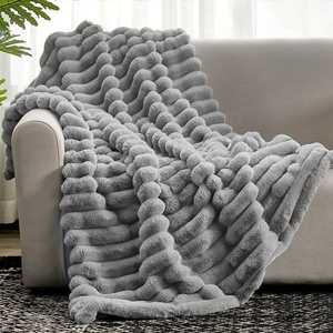 image:imageCozy Bliss Faux Fur Throw Blanket for Couch Cozy Warm Plush Striped Blanket for Sofa Bedroom Living Room 50  60 Inches Tiedye GreyGray
