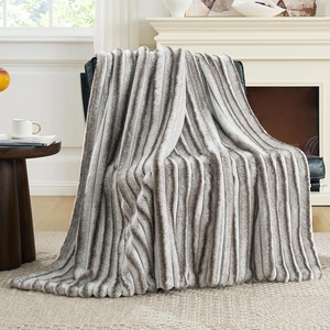 image:imageCozy Bliss Faux Fur Throw Blanket for Couch Cozy Warm Plush Striped Blanket for Sofa Bedroom Living Room 50  60 Inches Tiedye GreyGrey Stripe