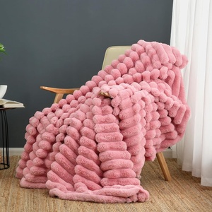 image:imageCozy Bliss Faux Fur Throw Blanket for Couch Cozy Warm Plush Striped Blanket for Sofa Bedroom Living Room 50  60 Inches Tiedye GreyHot Pink
