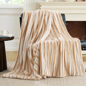 image:imageCozy Bliss Faux Fur Throw Blanket for Couch Cozy Warm Plush Striped Blanket for Sofa Bedroom Living Room 50  60 Inches Tiedye GreyKhaki Stripe
