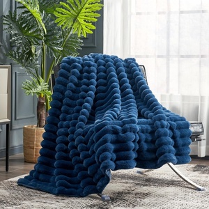image:imageCozy Bliss Faux Fur Throw Blanket for Couch Cozy Warm Plush Striped Blanket for Sofa Bedroom Living Room 50  60 Inches Tiedye GreyNavy Blue