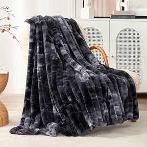 image:imageCozy Bliss Faux Fur Throw Blanket for Couch Cozy Warm Plush Striped Blanket for Sofa Bedroom Living Room 50  60 Inches Tiedye GreyTiedye Black