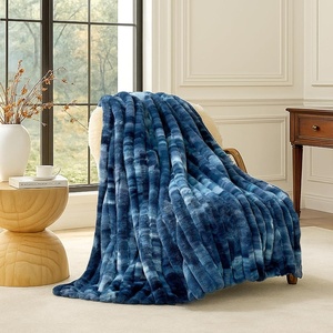 image:imageCozy Bliss Faux Fur Throw Blanket for Couch Cozy Warm Plush Striped Blanket for Sofa Bedroom Living Room 50  60 Inches Tiedye GreyTiedye Blue
