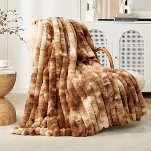 image:imageCozy Bliss Faux Fur Throw Blanket for Couch Cozy Warm Plush Striped Blanket for Sofa Bedroom Living Room 50  60 Inches Tiedye GreyTiedye Brown