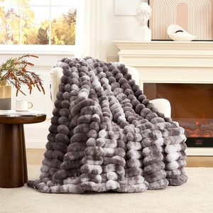 image:imageCozy Bliss Faux Fur Throw Blanket for Couch Cozy Warm Plush Striped Blanket for Sofa Bedroom Living Room 50  60 Inches Tiedye GreyTiedye Grey