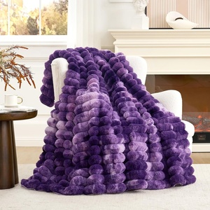 image:imageCozy Bliss Faux Fur Throw Blanket for Couch Cozy Warm Plush Striped Blanket for Sofa Bedroom Living Room 50  60 Inches Tiedye GreyTiedye Purple