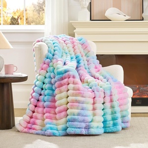 image:imageCozy Bliss Faux Fur Throw Blanket for Couch Cozy Warm Plush Striped Blanket for Sofa Bedroom Living Room 50  60 Inches Tiedye GreyTiedye Rainbow
