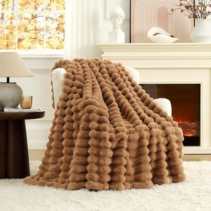 image:imageCozy Bliss Faux Fur Throw Blanket for Couch Cozy Warm Plush Striped Blanket for Sofa Bedroom Living Room 50  60 Inches Tiedye GreyToasty Brown