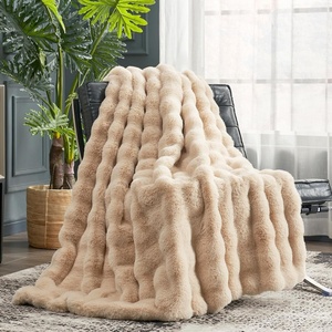 image:imageCozy Bliss Faux Fur Throw Blanket for Couch Fuzzy Soft Plush Thick Bubble Blanket for Sofa Bedroom Living Room 50  60 Inches BeigeBeige
