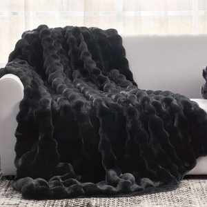 image:imageCozy Bliss Faux Fur Throw Blanket for Couch Fuzzy Soft Plush Thick Bubble Blanket for Sofa Bedroom Living Room 50  60 Inches BeigeBlack