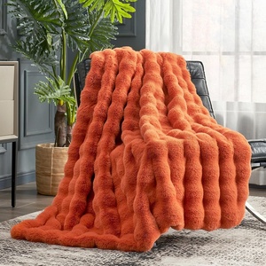 image:imageCozy Bliss Faux Fur Throw Blanket for Couch Fuzzy Soft Plush Thick Bubble Blanket for Sofa Bedroom Living Room 50  60 Inches BeigeBurnt Orange
