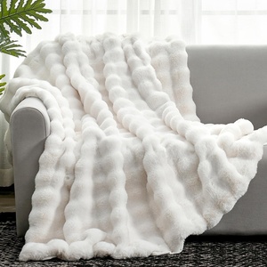 image:imageCozy Bliss Faux Fur Throw Blanket for Couch Fuzzy Soft Plush Thick Bubble Blanket for Sofa Bedroom Living Room 50  60 Inches BeigeCream White