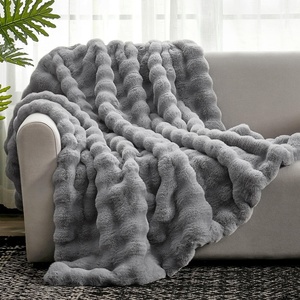 image:imageCozy Bliss Faux Fur Throw Blanket for Couch Fuzzy Soft Plush Thick Bubble Blanket for Sofa Bedroom Living Room 50  60 Inches BeigeGrey