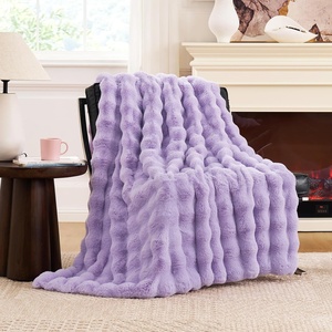 image:imageCozy Bliss Faux Fur Throw Blanket for Couch Fuzzy Soft Plush Thick Bubble Blanket for Sofa Bedroom Living Room 50  60 Inches BeigeLavender Purple