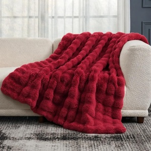 image:imageCozy Bliss Faux Fur Throw Blanket for Couch Fuzzy Soft Plush Thick Bubble Blanket for Sofa Bedroom Living Room 50  60 Inches BeigeRed