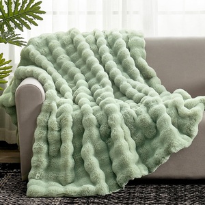 image:imageCozy Bliss Faux Fur Throw Blanket for Couch Fuzzy Soft Plush Thick Bubble Blanket for Sofa Bedroom Living Room 50  60 Inches BeigeSage Green