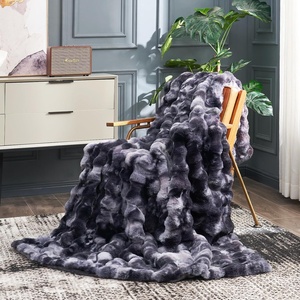 image:imageCozy Bliss Faux Fur Throw Blanket for Couch Fuzzy Soft Plush Thick Bubble Blanket for Sofa Bedroom Living Room 50  60 Inches BeigeTiedye Black