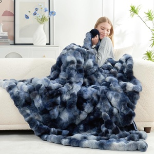 image:imageCozy Bliss Faux Fur Throw Blanket for Couch Fuzzy Soft Plush Thick Bubble Blanket for Sofa Bedroom Living Room 50  60 Inches BeigeTiedye Blue