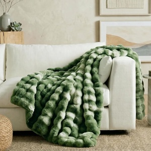 image:imageCozy Bliss Faux Fur Throw Blanket for Couch Fuzzy Soft Plush Thick Bubble Blanket for Sofa Bedroom Living Room 50  60 Inches BeigeTiedye Olive Green