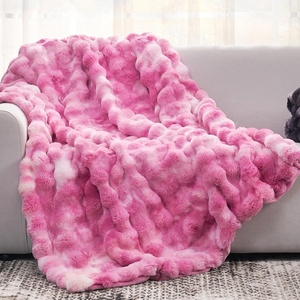 image:imageCozy Bliss Faux Fur Throw Blanket for Couch Fuzzy Soft Plush Thick Bubble Blanket for Sofa Bedroom Living Room 50  60 Inches BeigeTiedye Pink