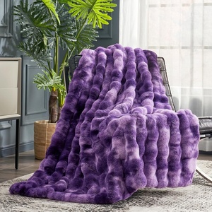 image:imageCozy Bliss Faux Fur Throw Blanket for Couch Fuzzy Soft Plush Thick Bubble Blanket for Sofa Bedroom Living Room 50  60 Inches BeigeTiedye Purple