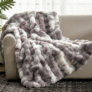 image:imageCozy Bliss Faux Fur Throw Blanket for Couch Fuzzy Soft Plush Thick Bubble Blanket for Sofa Bedroom Living Room 50  60 Inches BeigeTiedye Taupe