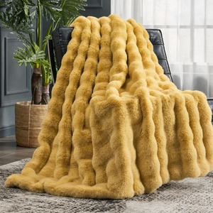 image:imageCozy Bliss Faux Fur Throw Blanket for Couch Fuzzy Soft Plush Thick Bubble Blanket for Sofa Bedroom Living Room 50  60 Inches BeigeYellow