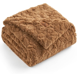 image:imageCozy Bliss Faux Fur Throw Blanket for Couch Fuzzy Soft Plush Thick Warm Fluffy Reversible Wave Textured Blanket for Sofa Bedroom Living Room 55  70 Inches Cream WhiteBrown