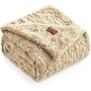 image:imageCozy Bliss Faux Fur Throw Blanket for Couch Fuzzy Soft Plush Thick Warm Fluffy Reversible Wave Textured Blanket for Sofa Bedroom Living Room 55  70 Inches Cream WhiteKhaki