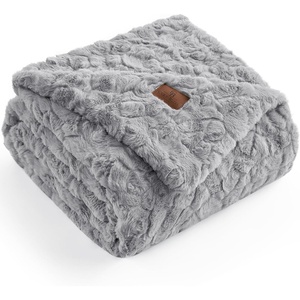 image:imageCozy Bliss Faux Fur Throw Blanket for Couch Fuzzy Soft Plush Thick Warm Fluffy Reversible Wave Textured Blanket for Sofa Bedroom Living Room 55  70 Inches Cream WhiteGrey