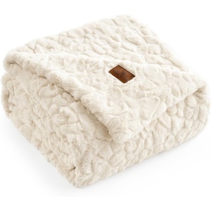 image:imageCozy Bliss Faux Fur Throw Blanket for Couch Fuzzy Soft Plush Thick Warm Fluffy Reversible Wave Textured Blanket for Sofa Bedroom Living Room 55  70 Inches Cream WhiteCream White