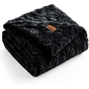 image:imageCozy Bliss Faux Fur Throw Blanket for Couch Fuzzy Soft Plush Thick Warm Fluffy Reversible Wave Textured Blanket for Sofa Bedroom Living Room 55  70 Inches Cream WhiteBlack
