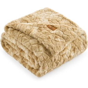 image:imageCozy Bliss Faux Fur Throw Blanket for Couch Fuzzy Soft Plush Thick Warm Fluffy Reversible Wave Textured Blanket for Sofa Bedroom Living Room 55  70 Inches Cream WhiteTiedye Khaki