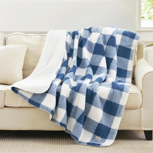 image:imageCozy Bliss Luxury Sherpa Throw Blanket for Couch Premium Reversible Buffalo Plaid Thick Throw Warm Cozy Soft Blanket for Home and Gifts Light Blue 50 x 60Buffalo Plaidnavy Blue