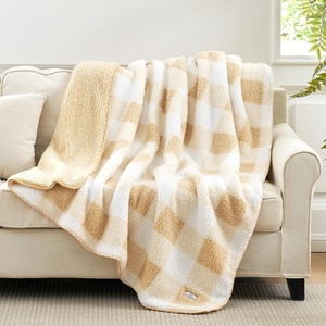 image:imageCozy Bliss Luxury Sherpa Throw Blanket for Couch Premium Reversible Buffalo Plaid Thick Throw Warm Cozy Soft Blanket for Home and Gifts Light Blue 50 x 60Buffalo Plaidbeige