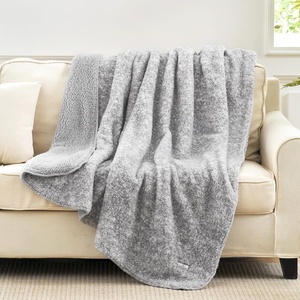 image:imageCozy Bliss Luxury Sherpa Throw Blanket for Couch Premium Reversible Buffalo Plaid Thick Throw Warm Cozy Soft Blanket for Home and Gifts Light Blue 50 x 60Mottled Grey