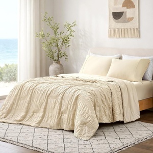 image:imageCozy Bliss Seersucker Cooling Comforter Queen Size QMax 045 Reversible Lightweight Cooling Blanket Breathable Silk Smooth Summer Bedding Quilt for Hot Sleepers Night Sweats Dark GreyKhaki